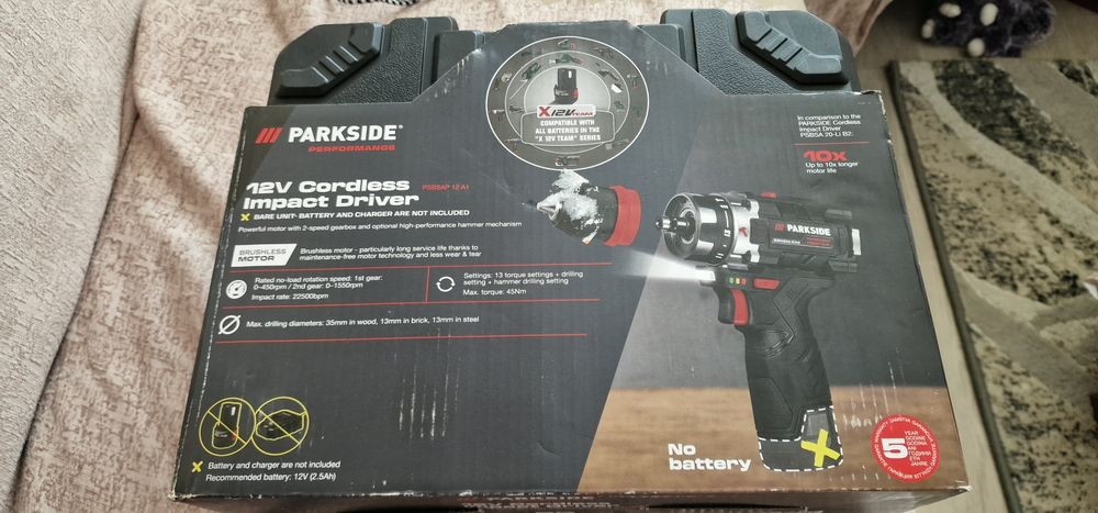 Parkside Акумулаторен винтоверт PARKSIDE  12V, 45Nm, с ударник с батерия и зарядно!