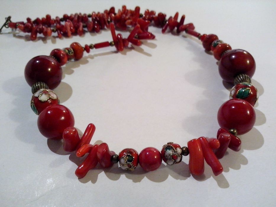colier pietre naturale,coral,perle cloisonnee