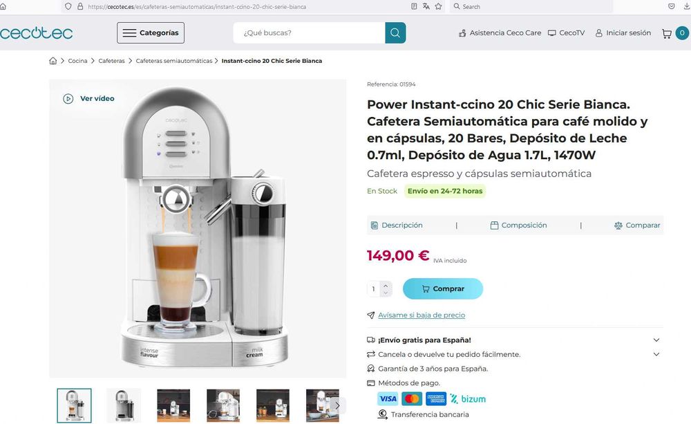 Продавам Кафе машина Cecotec Power Instant-ccino 20, 1470 W, 20 бара