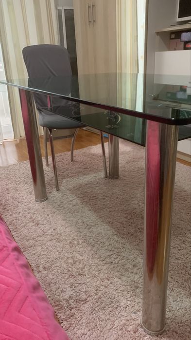 Vand masa sticla  bucatarie 130x80 cu polița tot din sticla jos