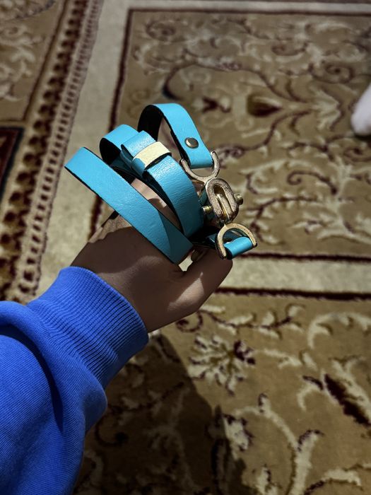 Платье голубое с поясом