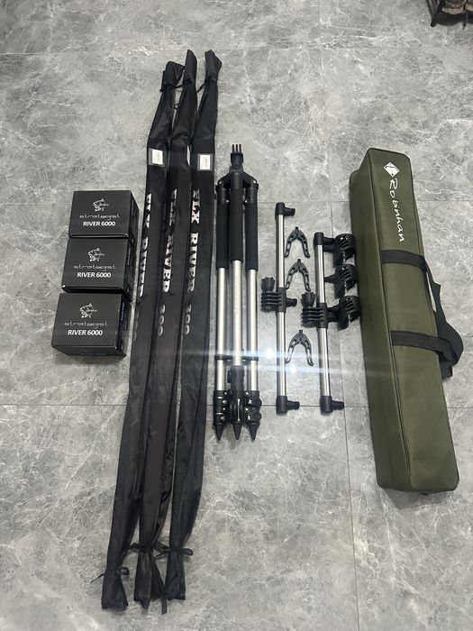 SET RIVER  3 Lansete FL Pro FLX River 3.00m/70-350g + 3 Mulinete Fl Strategist River 6000 10rulment + Tripod