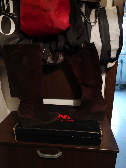 Cizme piele întoarsă maron