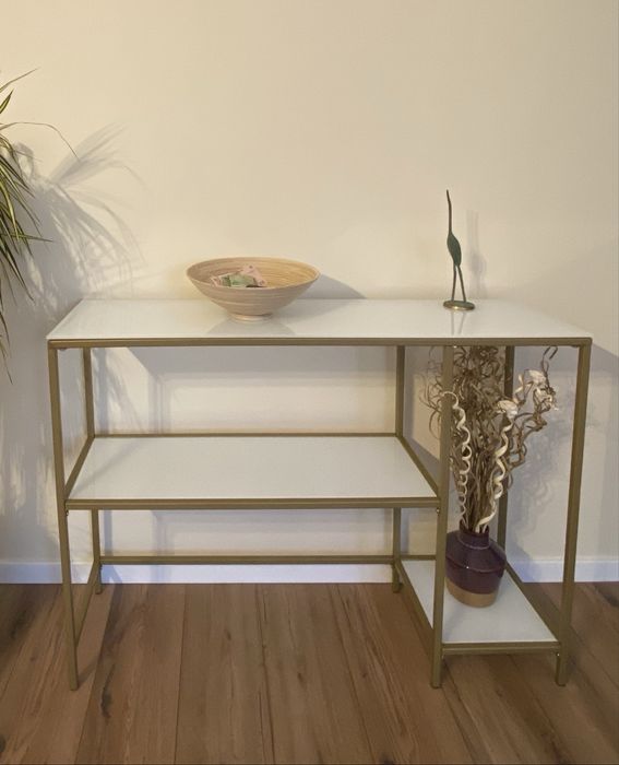 Masă de hol PANDRUP 30x110 alb/auriu Jysk