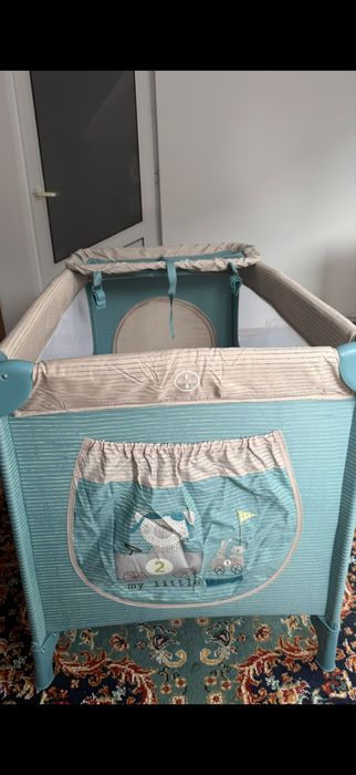 Patut pliabil Bebe  Royal, cu 2 niveluri, turcoaz model 201 (Beberoyal