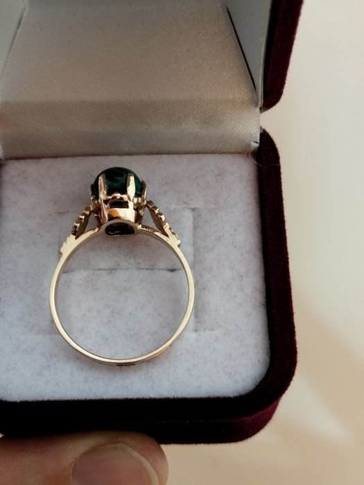 Советское кольцо 583 пробы с малахитом