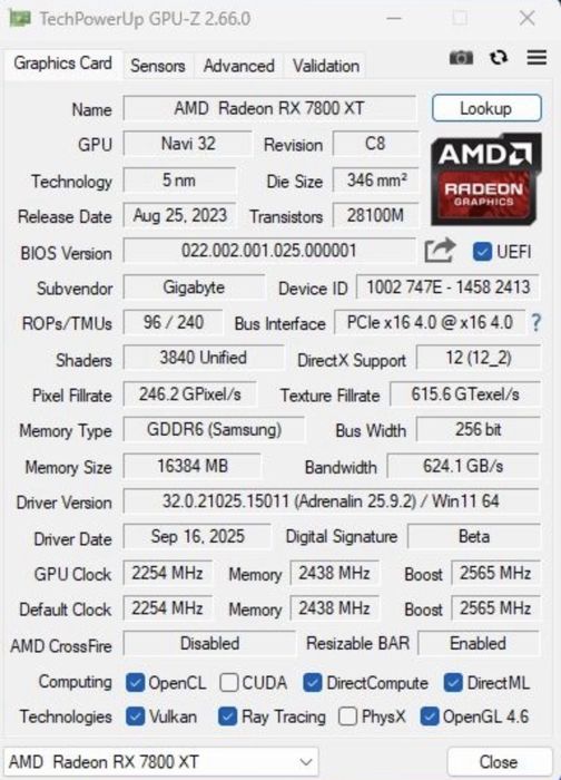 Видеоеарта Radeon RX 7800XT 16Gb