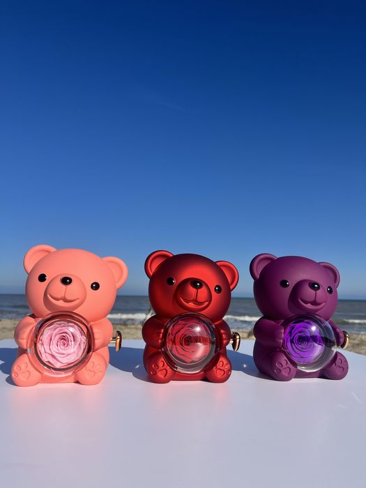 Мече с колие и ИСТИНСКА роза, 8 март, Ден на жената, рожден ден