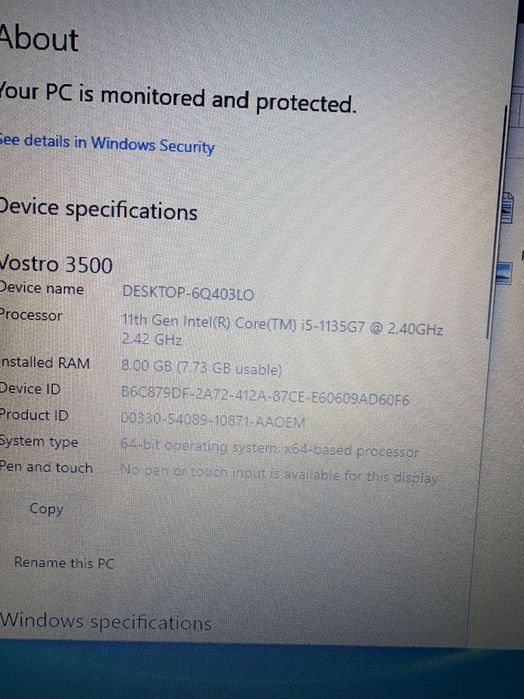 Лаптоп Dell Vostro 3500