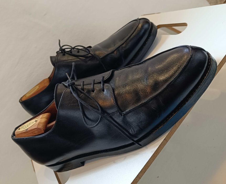 Pantofi derby 45 45.5 lucrati manual D. H. Pollak split toe piele nat