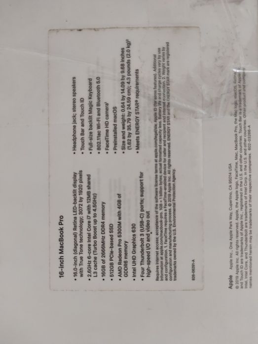 MacBook pro 16" 2019/i7/16GB/512GB/Gray