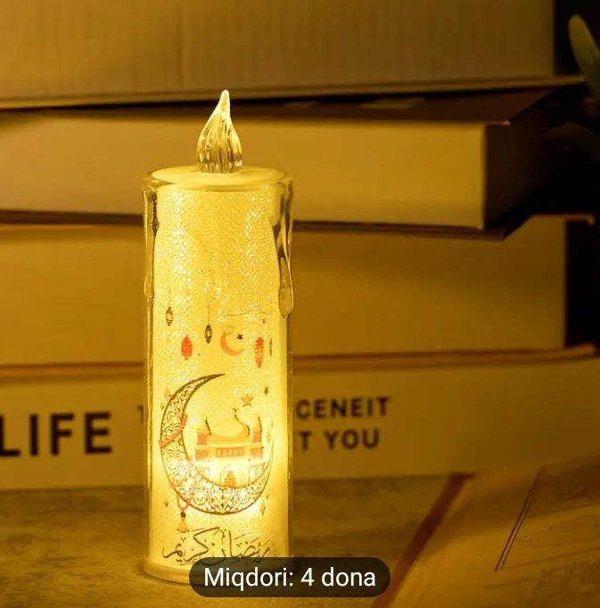 4 dona LED Ramazon Sham Chiroqlari - Batareyka Bilan Ishlaydigan,