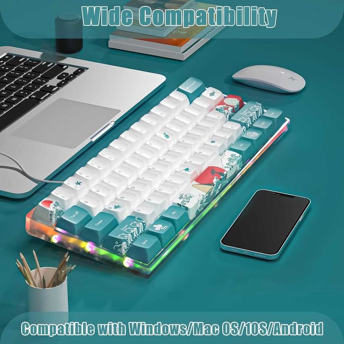 MIHIYIRY 60% кабелна игрална клавиатура, 61 клавиша SK, RGB подсветка