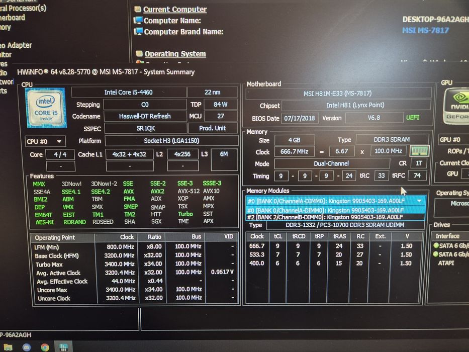 Kit PC i5 4460 + MSI H81M-E33 + 4GB RAM + cooler nou