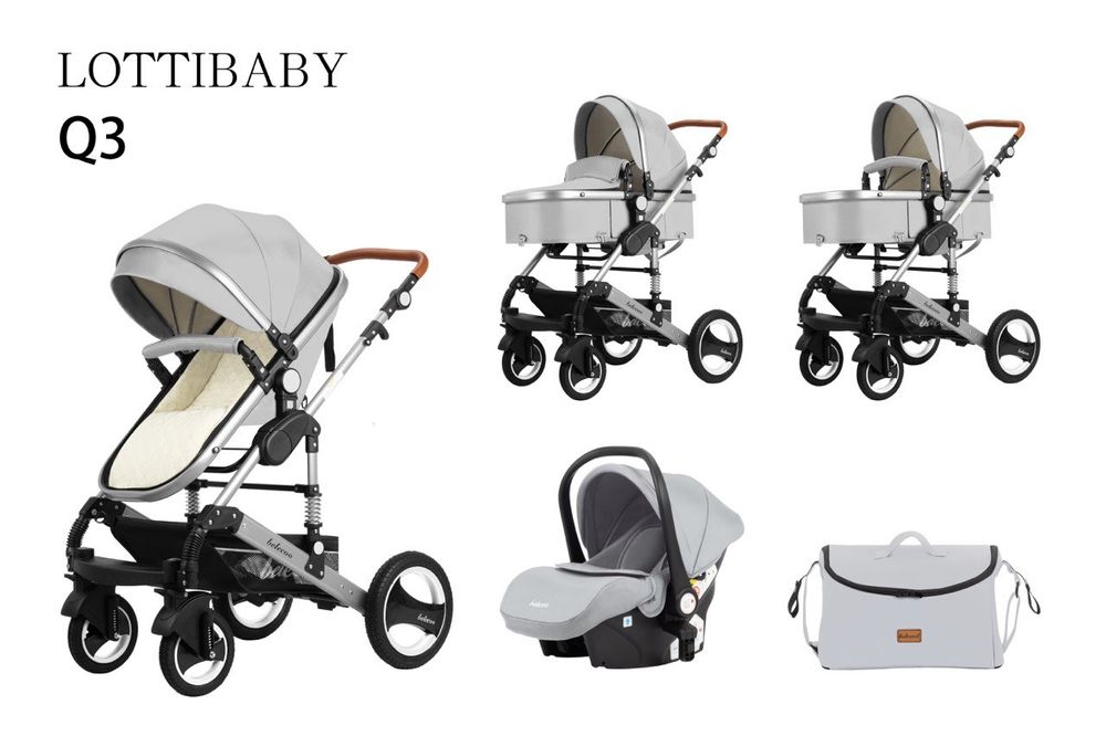 Коляска Lottibaby Q3 3в1 премиум комфорт для новорождённых