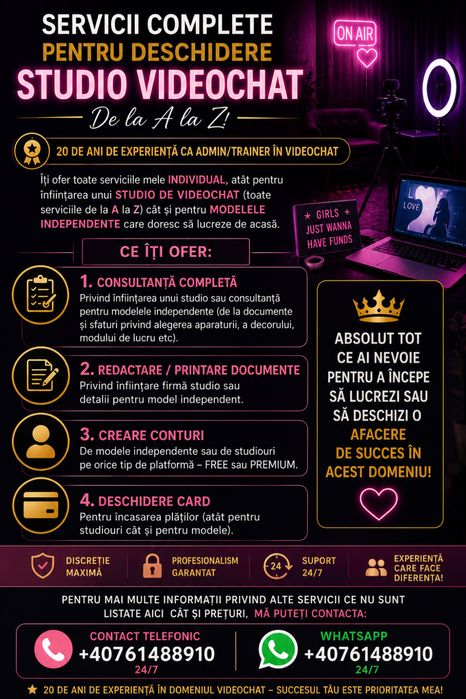 Ofert suport pentru deschidere studio videochat sau independent