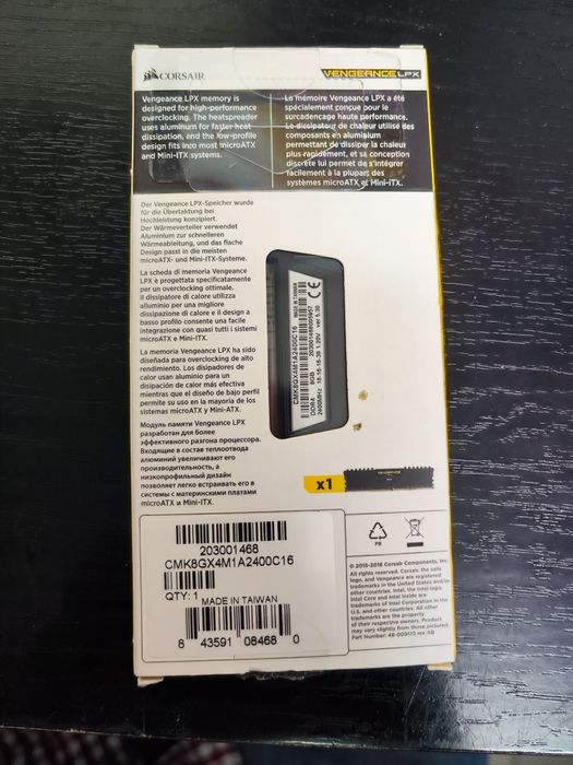 Memorie Corsair Vengeance LPX 8GB DIMM, DDR4, 2400 MHz, CL 16, 1.2V