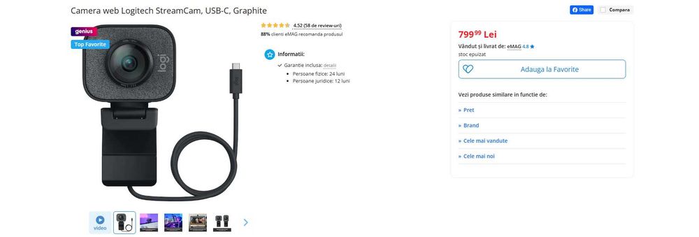 Camera web Logitech StreamCam Video 1080p