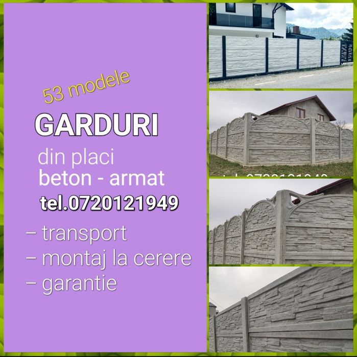 Garduri din placi beton armat,prefabricate.Transport.Montaj la cerere.