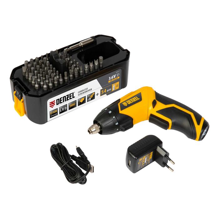 Акум.винтовертCSL-3.6-01,Li-Ion,3.6 V,1.3 Ah с аксесоари Denzel-260017
