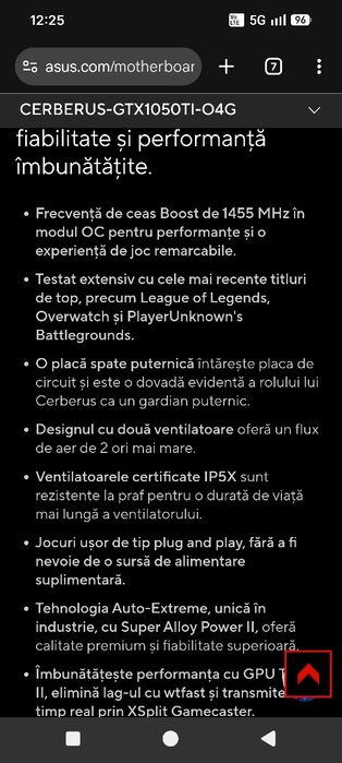 Placa video ASUS Cerberus GeForce GTX 1050 TI  4GB,GDDR5.