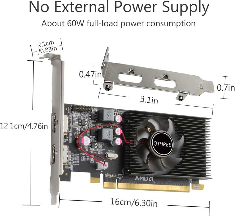 Placa video GPU QTHREE Radeon HD 6570 profil redus,HDMI dual,1GB GDDR3 64 biți,desktop PC,PCI-Express X16 computer