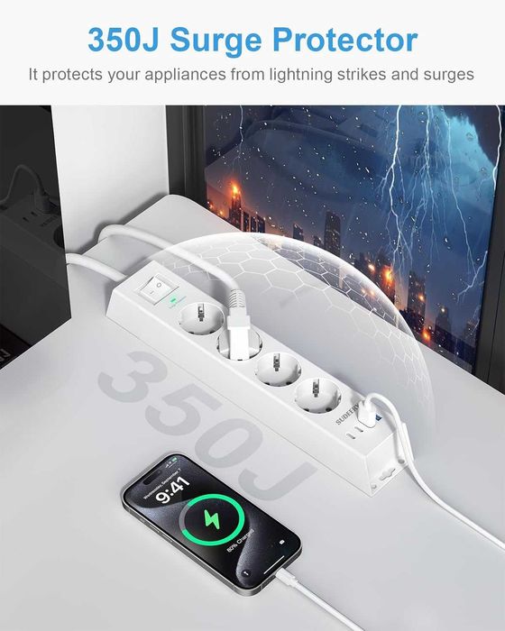 Чисто нов смарт разклонител 8 в 1 с USB-C портове и защита ...