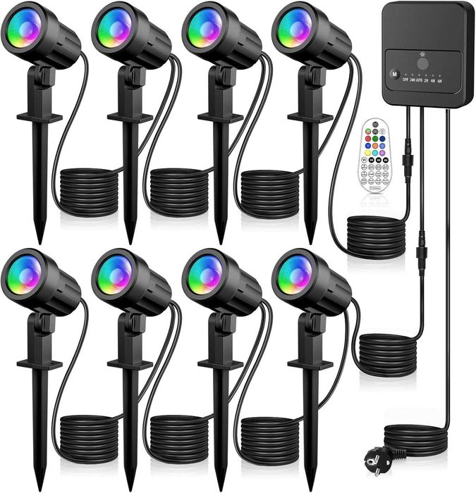 НОВ! Комплект от 8 RGB градински прожектори с дистанционно управление