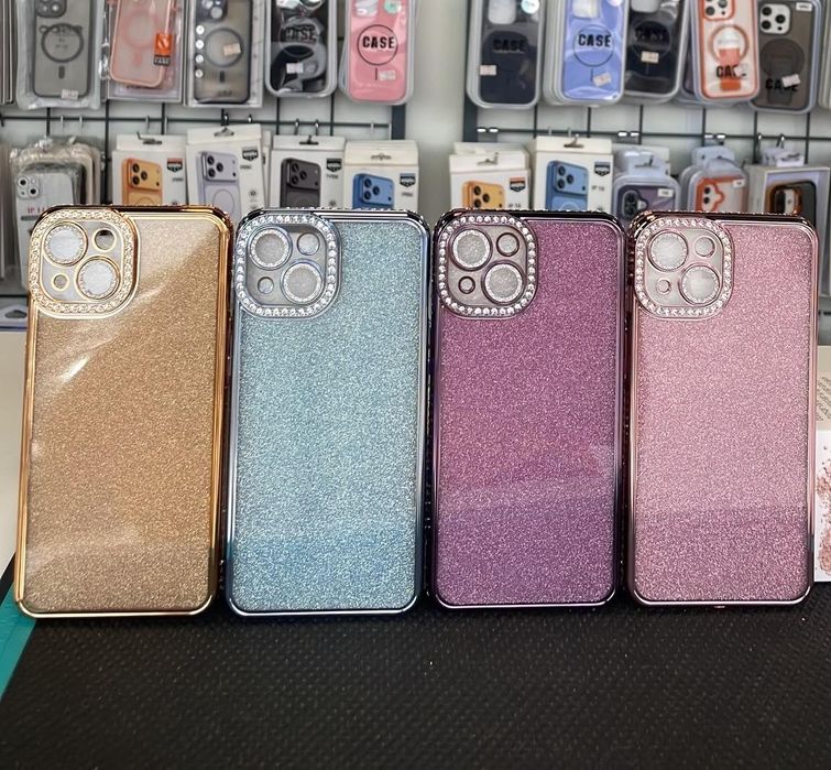 Huse silicon cu Sclipici și Rama colorată pentru iPhone 15
