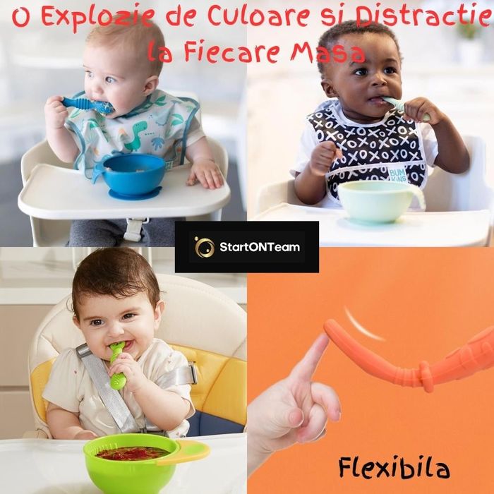 Set 2 Lingurite Bebelusi pentru Hranire Diversificare Turcoaz si Roz