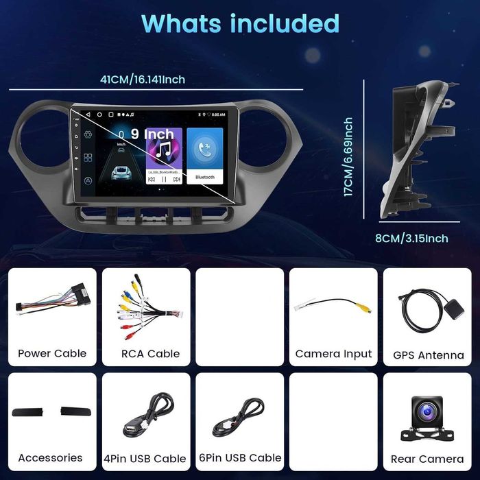 Мултимедия за Hyundai I10 Android Двоен дин Навигация, Hyundai Grand I10 2 DIN плеър Андроид Carplay, 2014, 2015, 2016, 2017 година