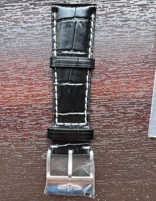 Curea din piele pentru ceas Breitling latime 24 mm neagra