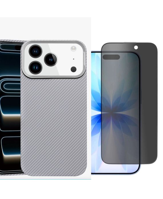 Iphone 17 Pro 17 Pro Max Husa Fibra Carbon Covered + Folie Sticla Full Edge