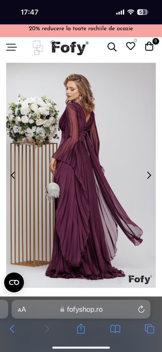 Rochie eleganta mov pruna din voal plisat