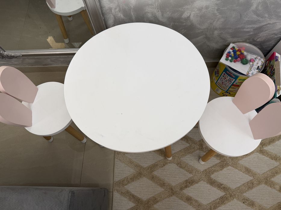 Masa lemn copii roz cu alb