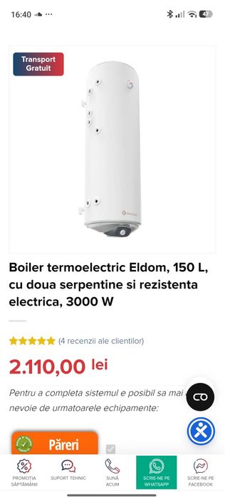 Boiler 2 serpentine și rez de 3 kw