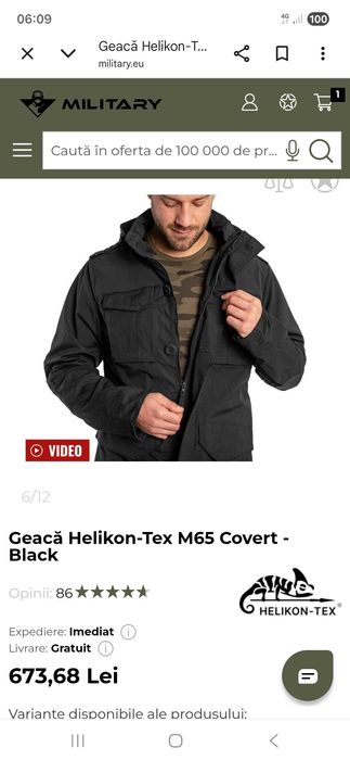 Geaca Helikon-Tex M65 Covert Neagră M