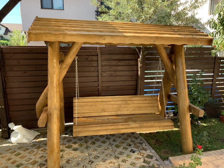 Balansoar Rustic din Lemn, Leagan din Lemn Rotund, Balansoar Lemn pent