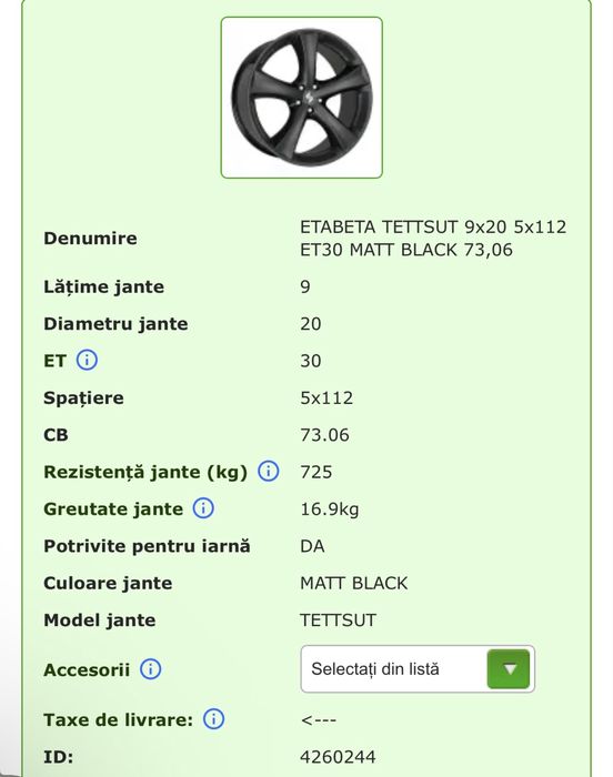 Set Jante ETABETA TETTSUT 9x20 5x112 ET30 MATT BLACK 73,06
