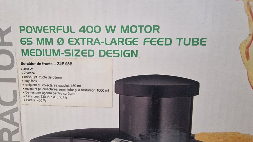 Storcator de fructe Zass ZJE 08B, 400W, 2 Viteze,Recipient pulpa 450ml