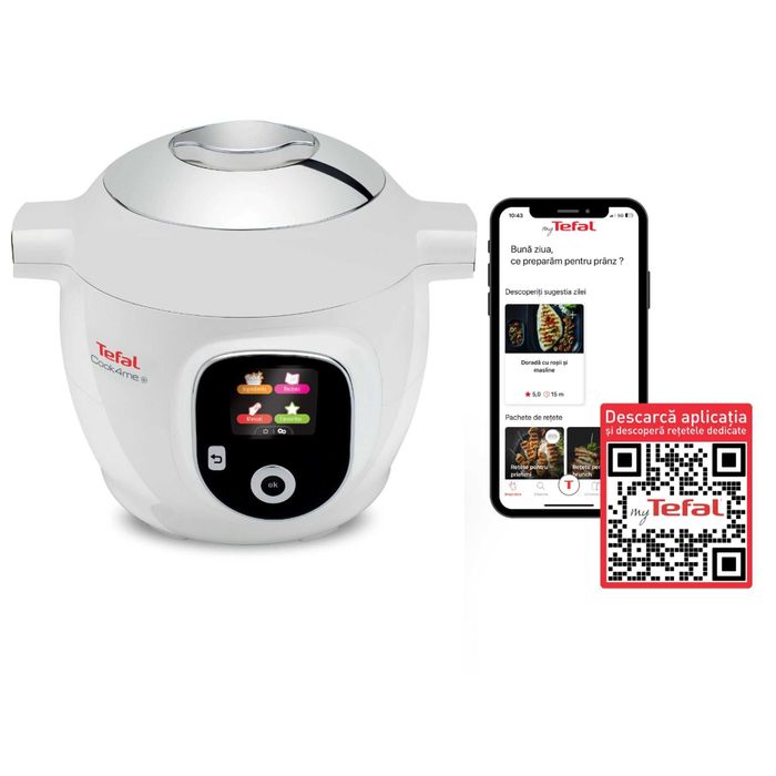 Vand aparat gatit TEFAL COOK4ME +Accesoriu pt prajit Extra Crisp - stare foarte buna, culoarea alba, toate accesoriile incluse
