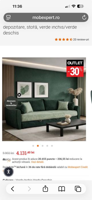 Canapea extensibilă Mobexpert, 3 locuri – foarte puțin folosită