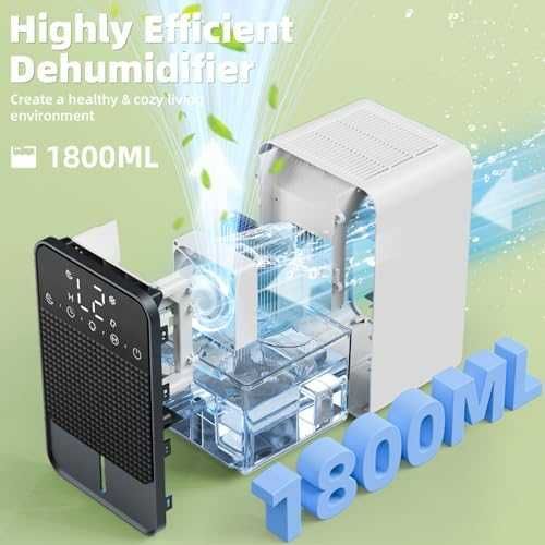 Нов Преносим влагоуловител 1.8L за баня спалня 600ml/24H LED светлина