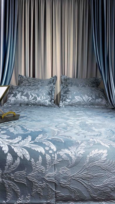 Lenjerie Pat Premium Bumbac Satinat Brodată 6 Piese Albastru Regal