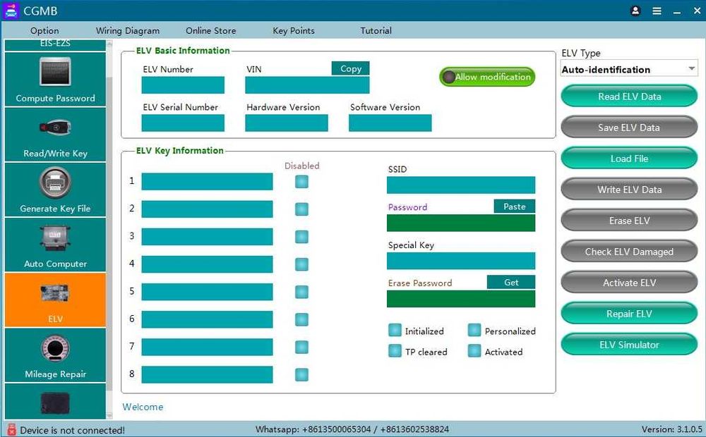 CGDI CGMB programator chei Mercedes + AC adapter + ELV CGDI simulator