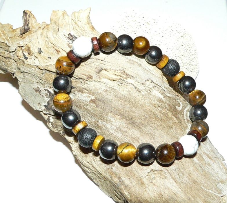 Стилна мъжка гривна от полускъпоценни камъни и минерали ръчна изработк