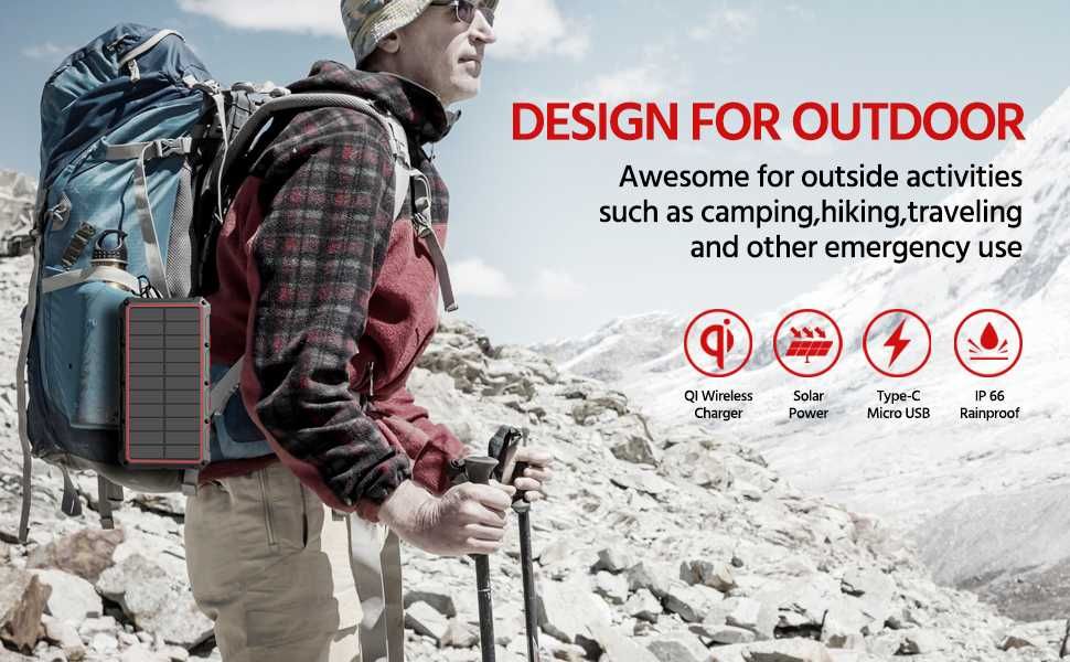 Мощна соларна батерия 38800mAh с безжично зарядно устройство Qi