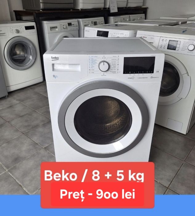 Beko cu uscător inclus. 8 kg + 5 kg. Impecabilă.