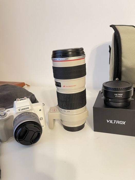 Kit Canon EOS M50 Mark II White + EF-M 15-45mm + Viltrox EF-EOS M + Canon 70-200mm f/4L USM