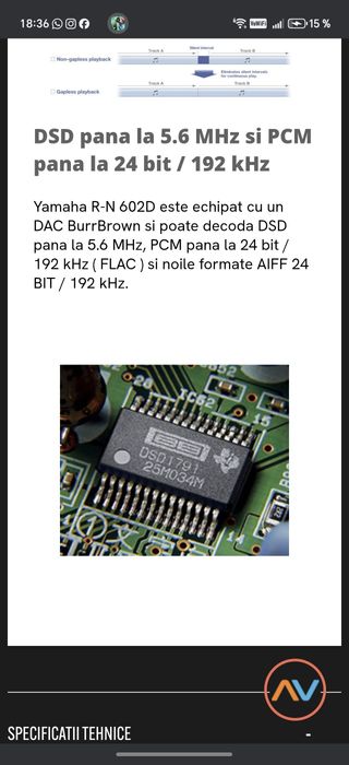 Amplificator Reciver Yamaha R-N602 DAC, ieșire subwoofer,  bluetooth..